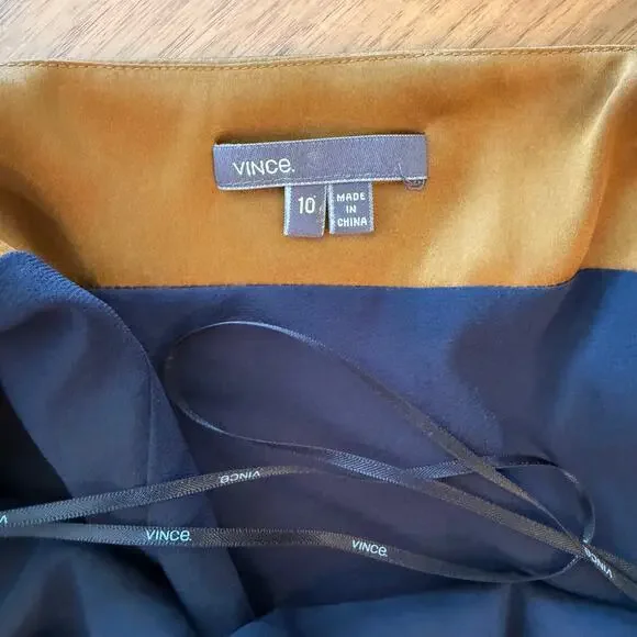 Vince Dress Size 10 Stretch Silk Charmeuse Twisted Halter Abstract Color Block - Picture 3 of 10